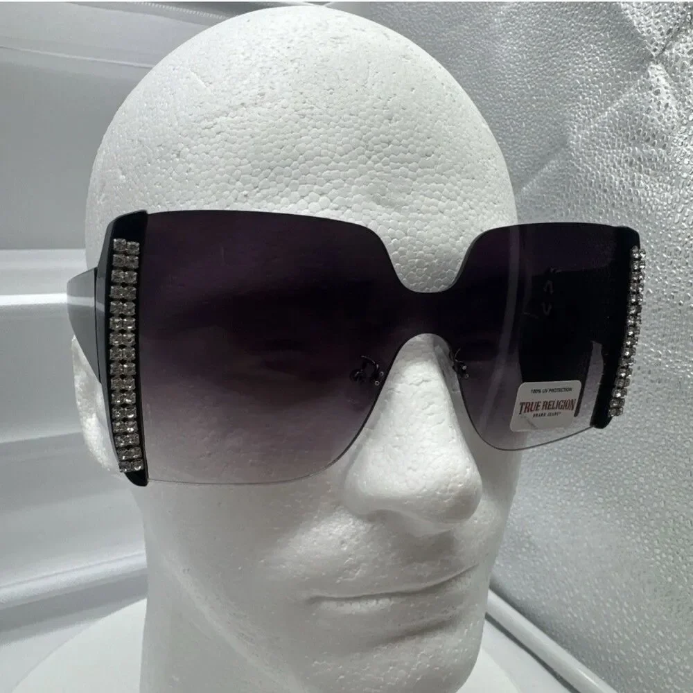 True Religion Sunglasses Black Frame Rhinestone TR56957X-D1B NWT Glam Summer WMS